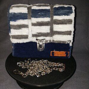 Handmade Blue Women's Canvas/Yarn Bag